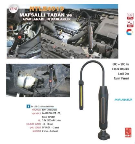 NT Lights NTLE4013 Şarjlı Mıknatıslı Oto Tamir Feneri Led Lamba 600+200 Lümen - 1