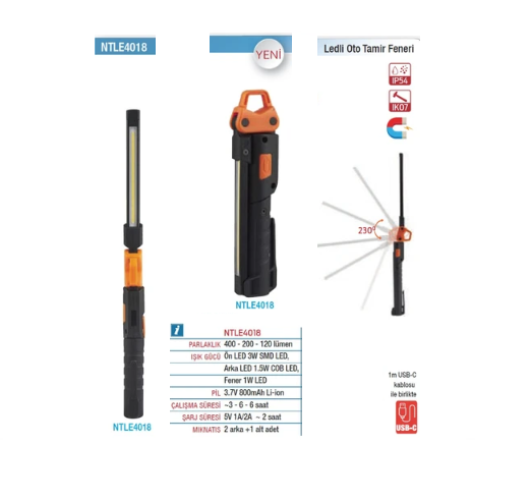 Nt Lights NTLE4018 Ledli Tamirci Feneri Çift Taraflı 400 + 200 Lümen - 1