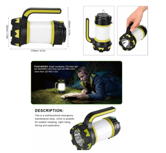 Nt Lights NTLS7048 350 Lümen 10 W Şarjlı Ledli El Feneri LED Fener Kırmızı Selektörlü - 2